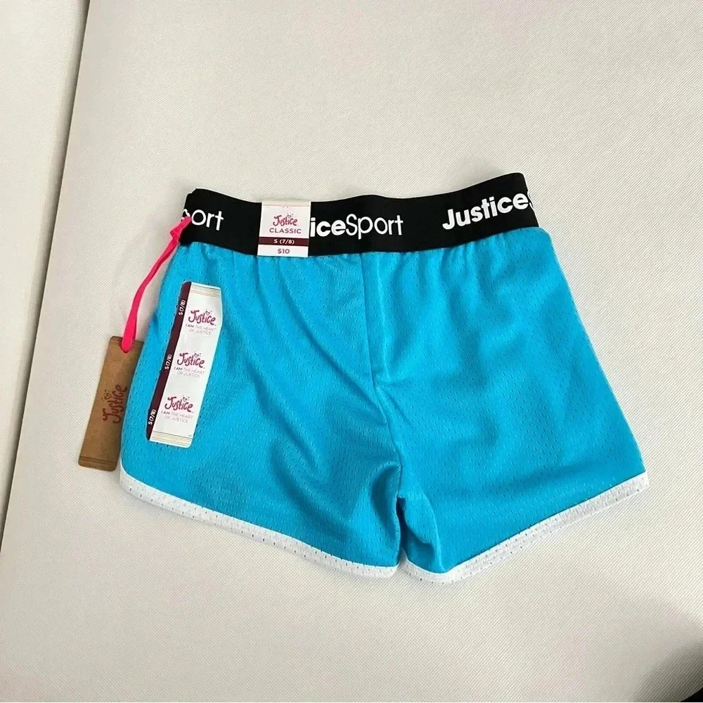 Justice Girls Core Solid Mesh Shorts Blue/Black Elastic Waist size Small (7/8)